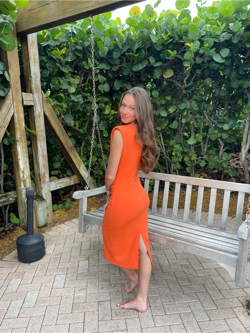 Zara Sleeveless Orange Midi Dress with Back Slit